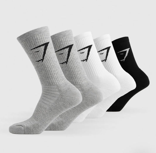 Gymshark Crew Socks 5pk White/Black/Light Grey Marl
