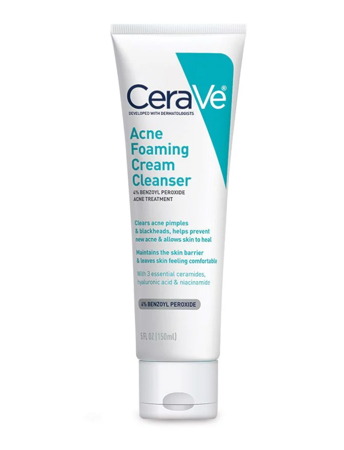 CeraVe Acne Foaming Cream Cleanser 4% Benzoyl Peroxide Acne Treatment 150 ml