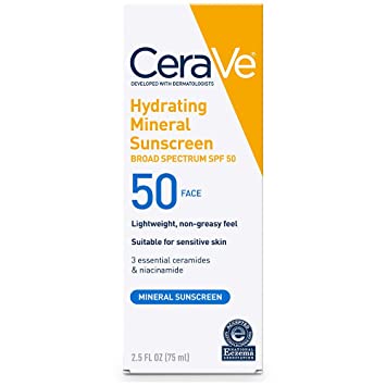 CeraVe Hydrating Mineral Face Sunscreen SPF 50  75 ml